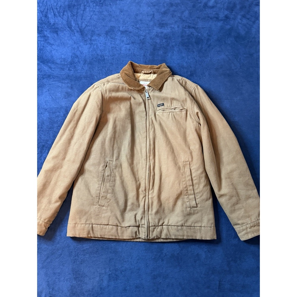 Wrangler Canvas Work Jacket Mens Size M Brown Quilted Corduroy Collar Zip Up